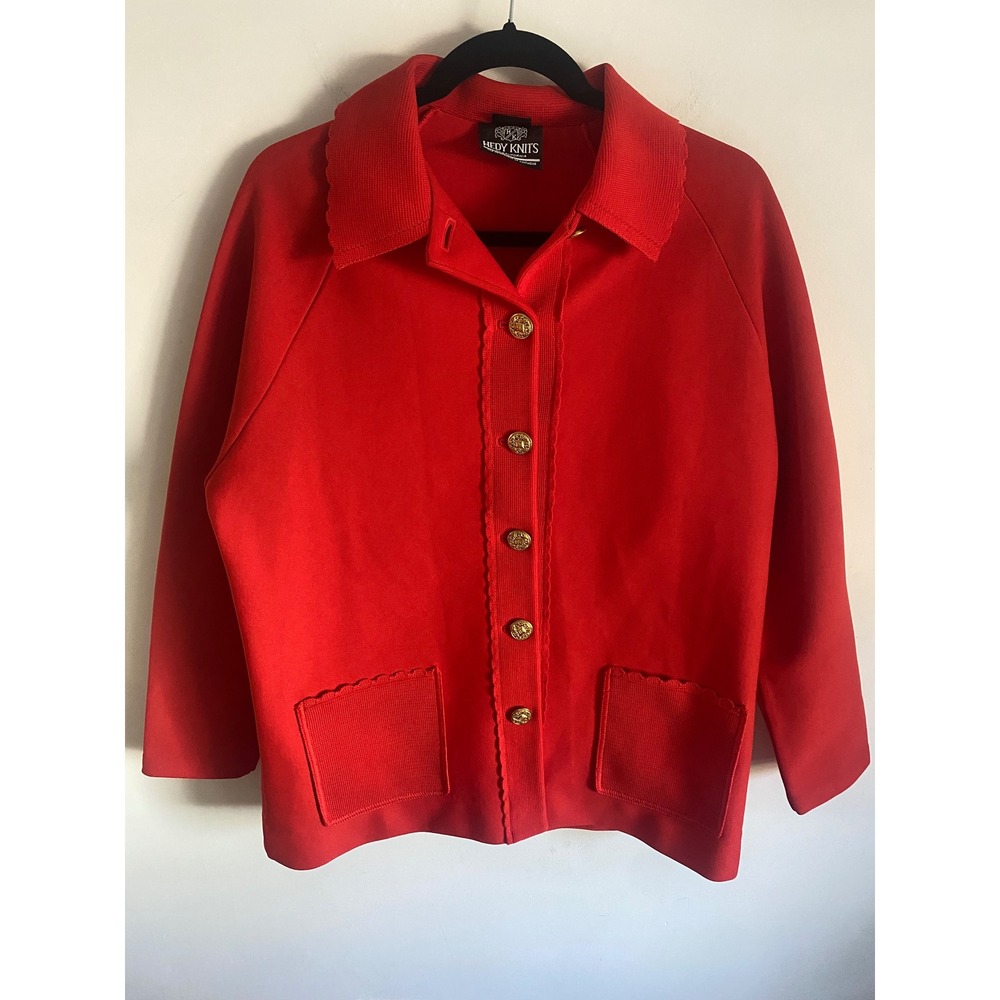 Hedy‎ Knits Of California Orange Knit Cardigan Jacket Style 390 Gold Buttons XL